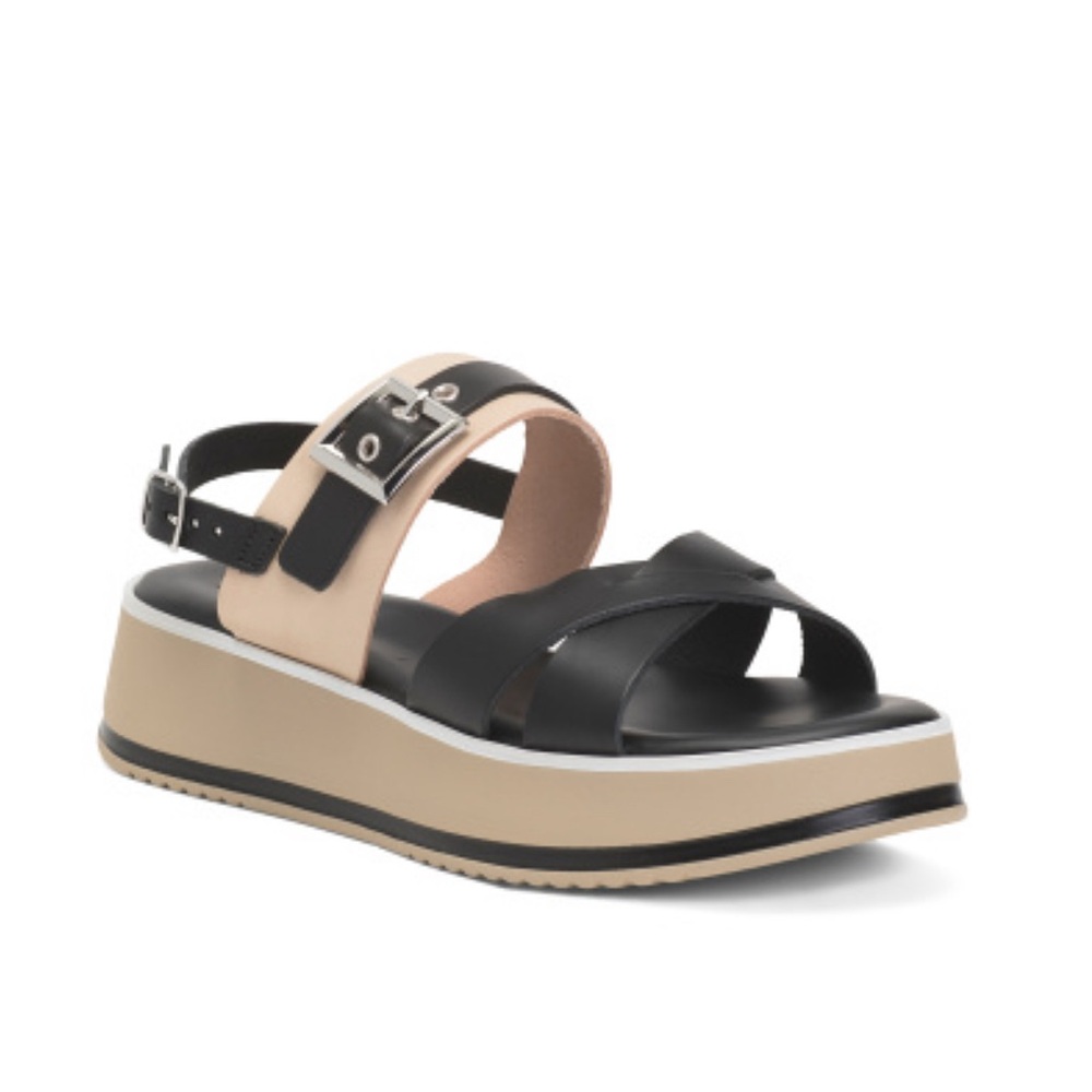 Carlo Pera. Leather cross band , Black and Tan Women's Sandals